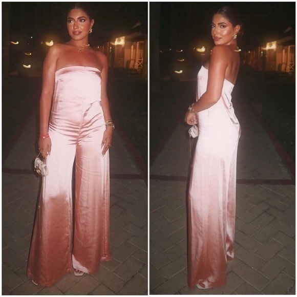 ZARA strapless satin effect jumpsuitpale pink3067/353